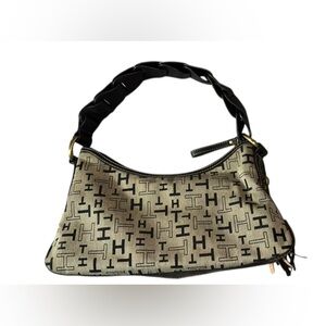 Tommy Hilfiger TH hand bag purse tan/brown gold hardware 9” strap